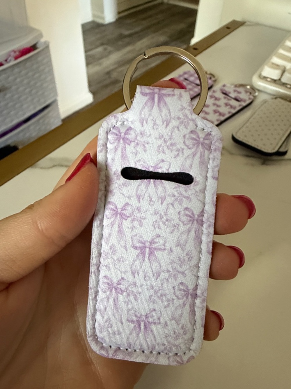 Lip Balm/Lipstick/ Key Holder Keychain Holder - Purple Patterns Bows - Pick 1 - Picture 9 of 15